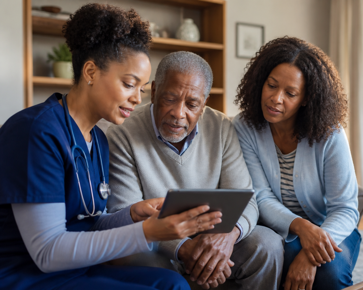 A nurse sharing care updates with family
